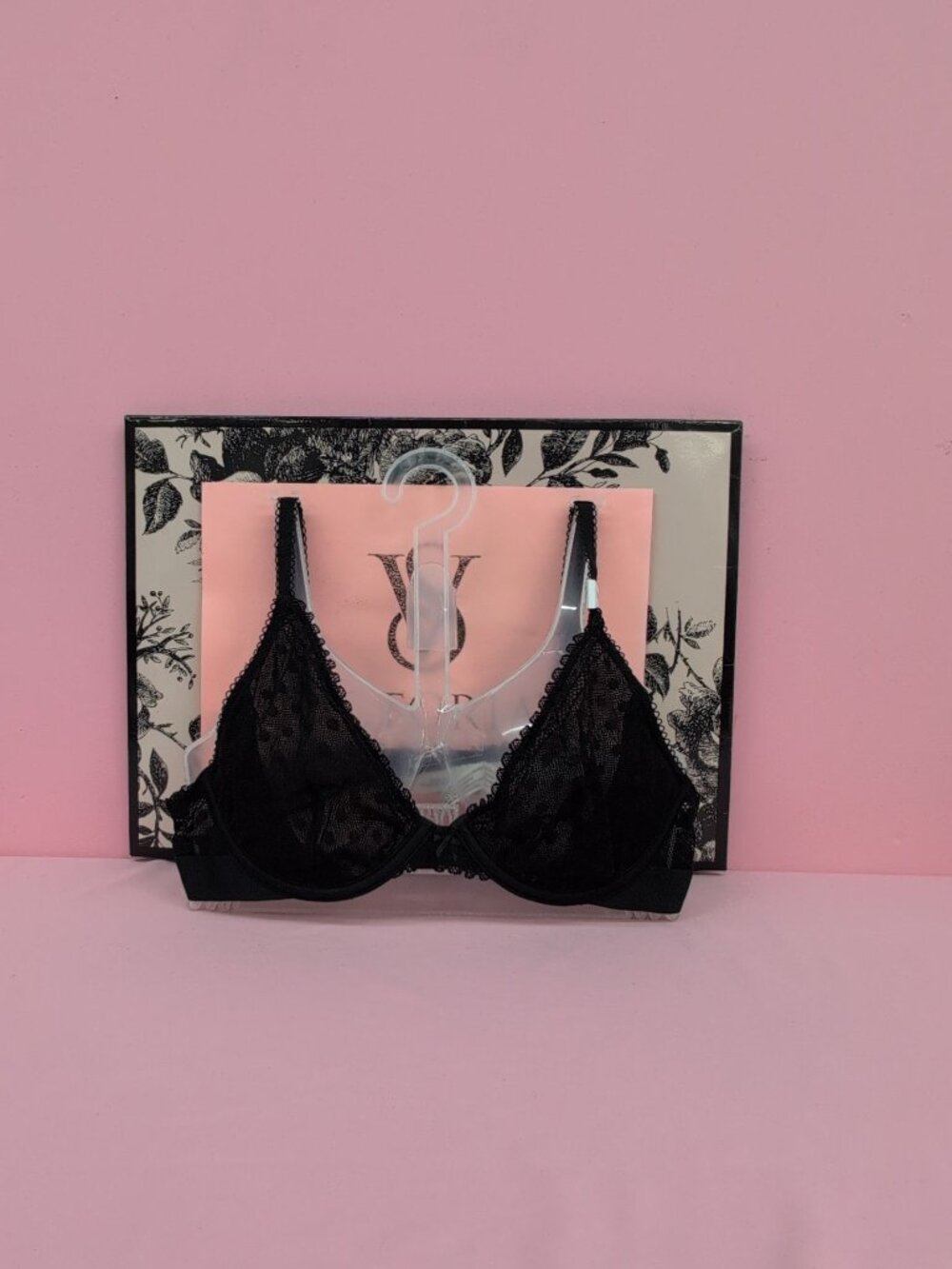 Victoria Secret Pink Wink Unlined Underwire Plunge Bra 34B Black